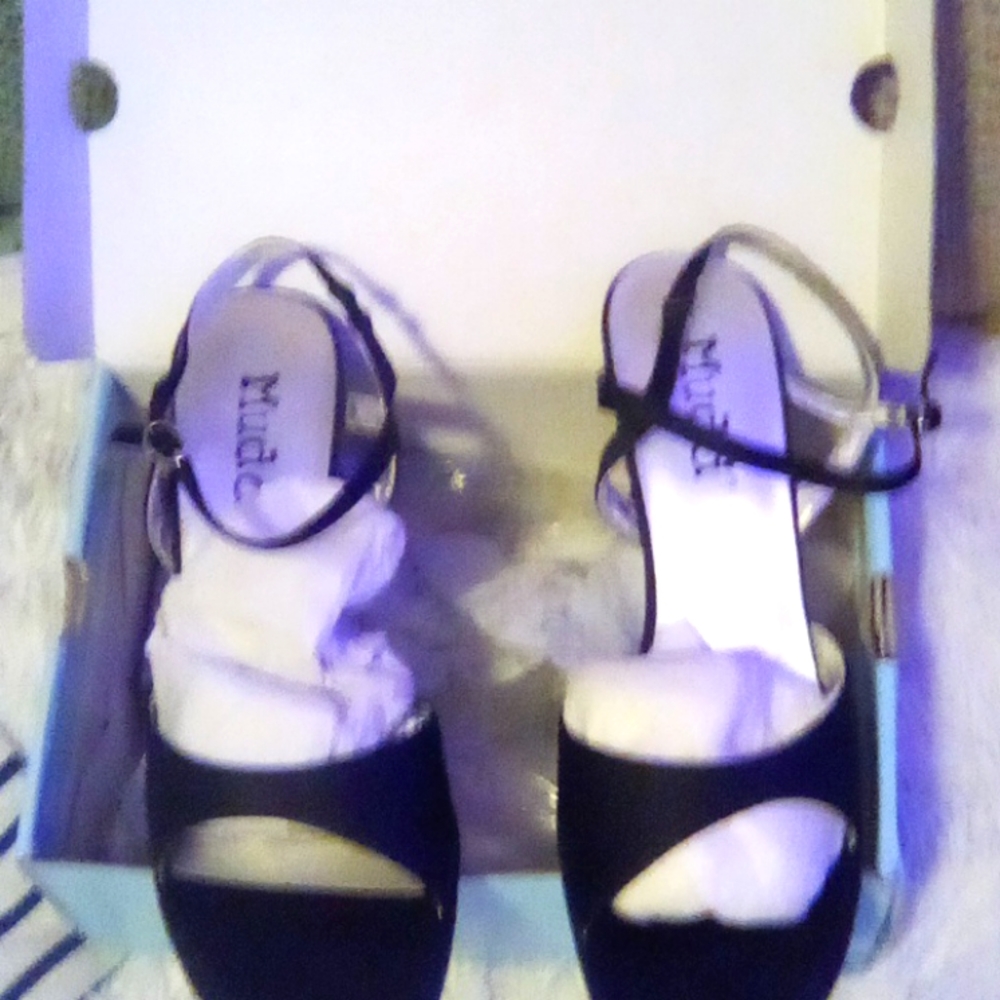 NWT Strappy Black SATIN Heels With Ankle Strap And Buckle